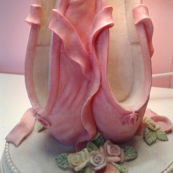 Other - RARE Vintage Elegant Ceramic Ballet Slipper Roses Pearls Pink Table Lamp&Shade
